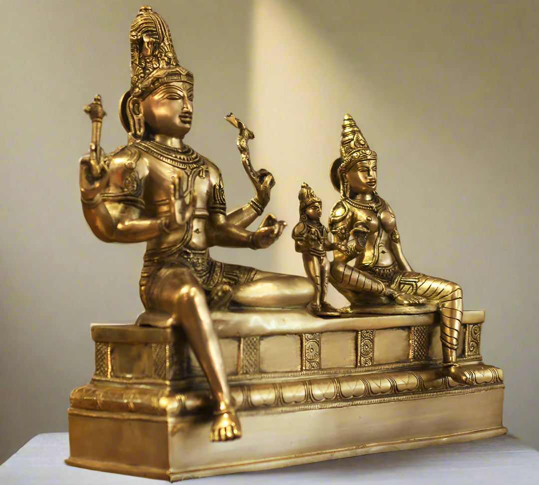 Brass Shiva Parvati Seated With Murugan