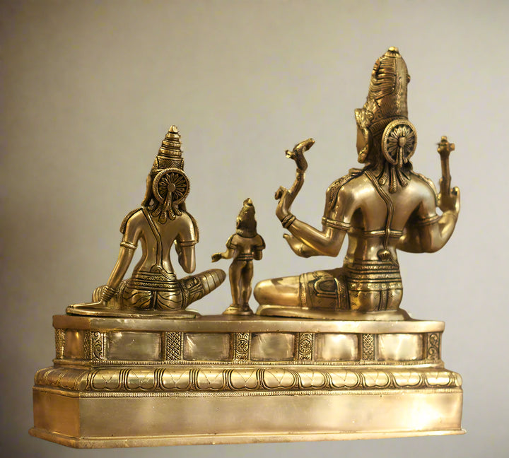 Brass Shiva Parvati Seated With Murugan
