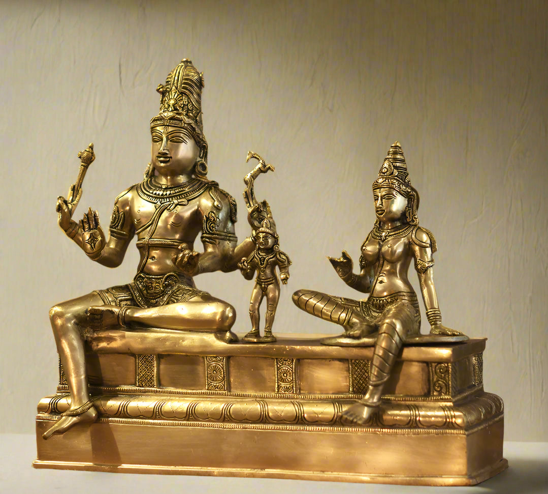 Brass Shiva Parvati Seated With Murugan