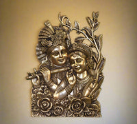 Brass Radha Krishna Wall Art – Divine Harmony in Brass