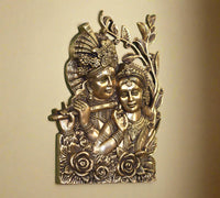 Brass Radha Krishna Wall Art – Divine Harmony in Brass