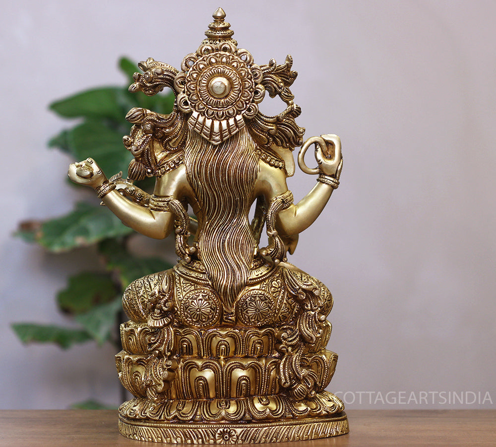Brass Saraswati Seated On Lotus -Exceptional Fine Carving