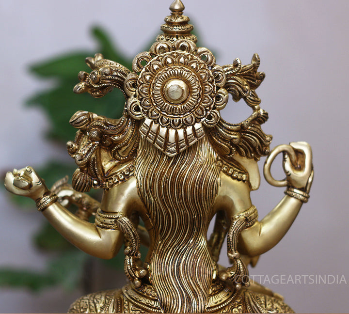 Brass Saraswati Seated On Lotus -Exceptional Fine Carving
