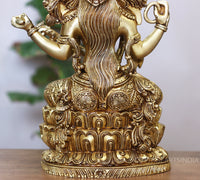 Brass Saraswati Seated On Lotus -Exceptional Fine Carving