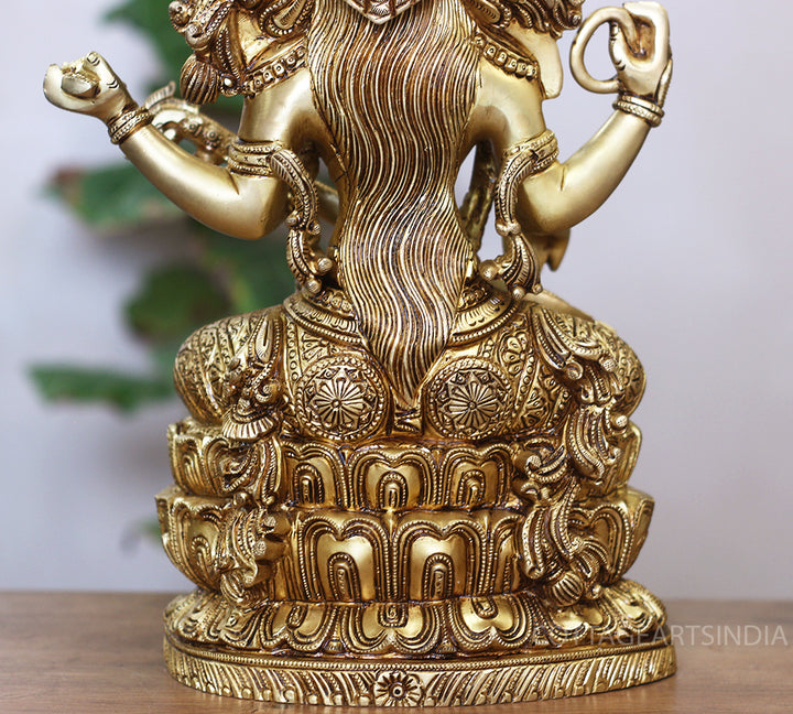 Brass Saraswati Seated On Lotus -Exceptional Fine Carving