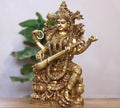 Brass Saraswati Seated On Lotus -Exceptional Fine Carving