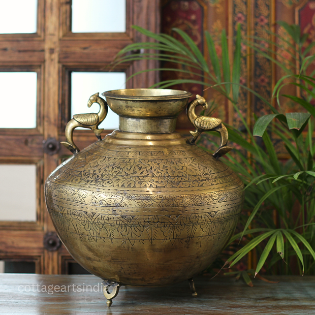 Brass Vintage Carved Planter