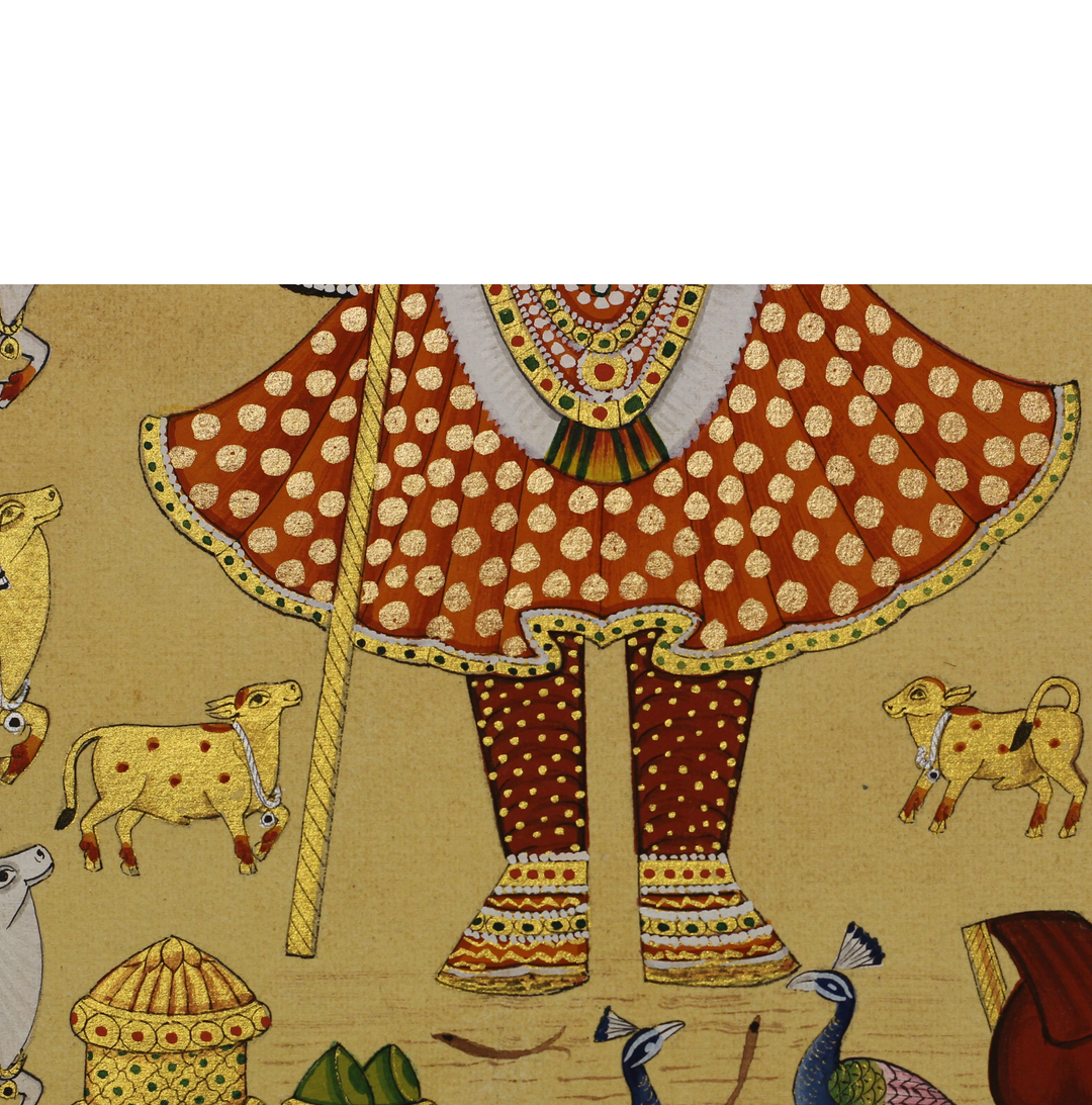 Sacred Shrinathji Pichwai Painting with Gold Accents on Paper