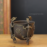 Antique Finish Brass Tibetan Bowl with Dragon Motifs