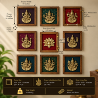 Wooden Framed Brass Ashtalakshmi And Lotus -Set of 9