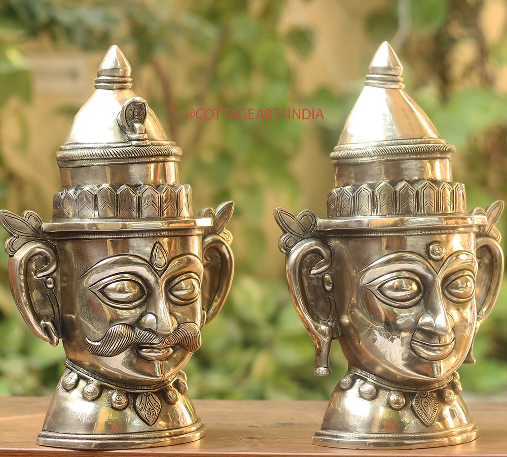 Brass Shiva Gauri Mukhlingam Mask 14"