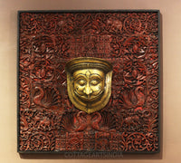 Wooden Carved Wall Hanging With Brass Shiva Mask