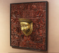 Wooden Carved Wall Hanging With Brass Shiva Mask