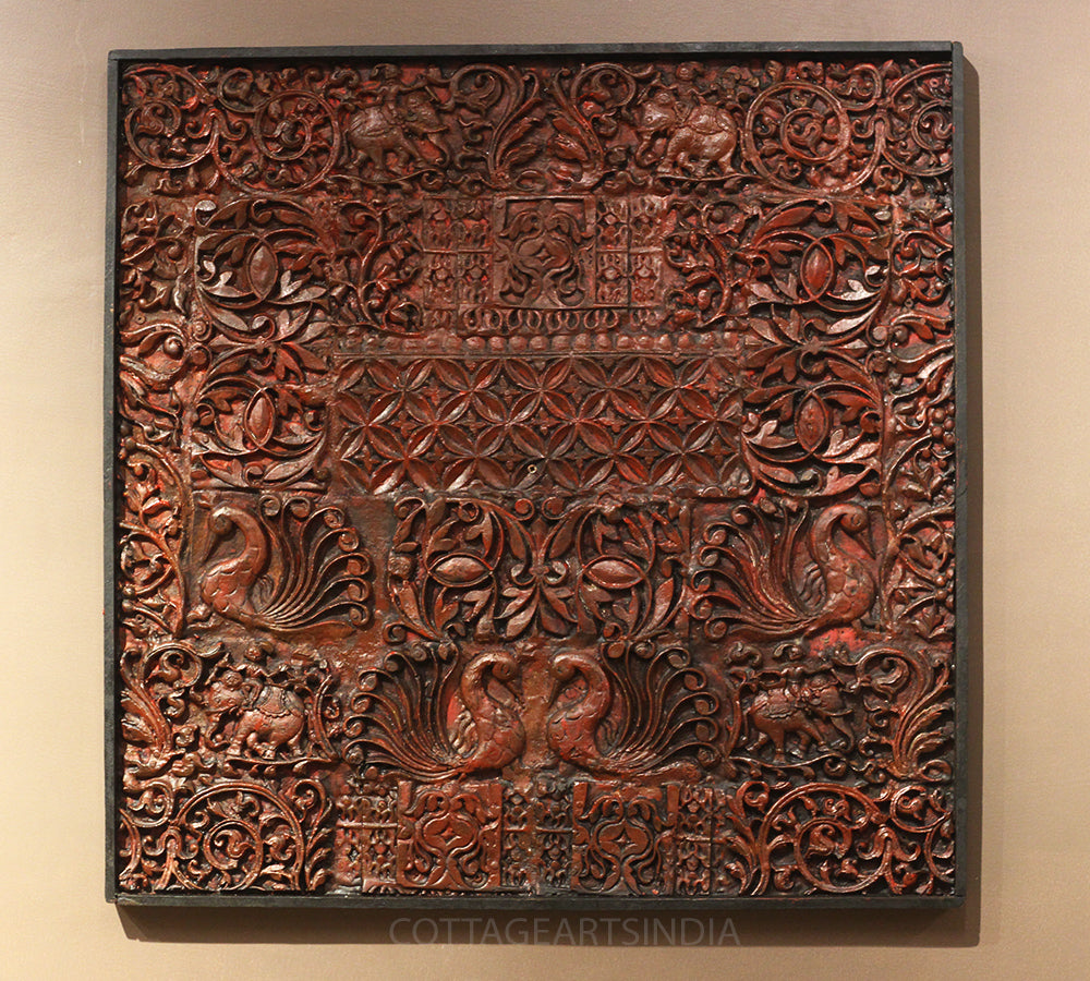 Wooden Carved Wall Hanging With Brass Shiva Mask