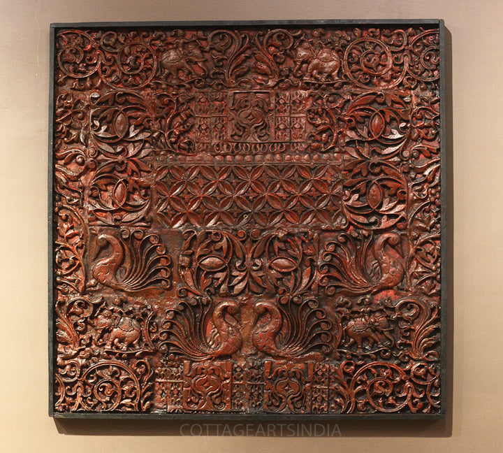 Wooden Carved Wall Hanging With Brass Shiva Mask
