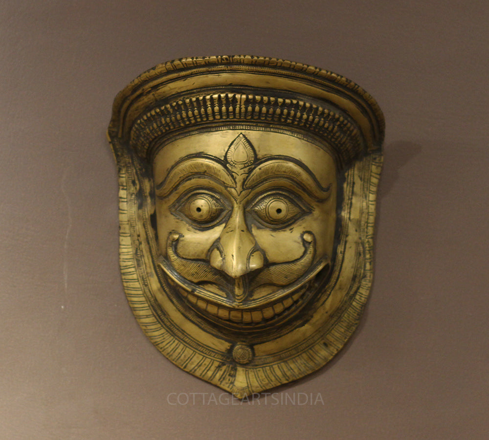 Wooden Carved Wall Hanging With Brass Shiva Mask