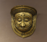 Wooden Carved Wall Hanging With Brass Shiva Mask