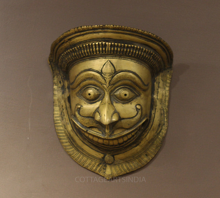 Wooden Carved Wall Hanging With Brass Shiva Mask