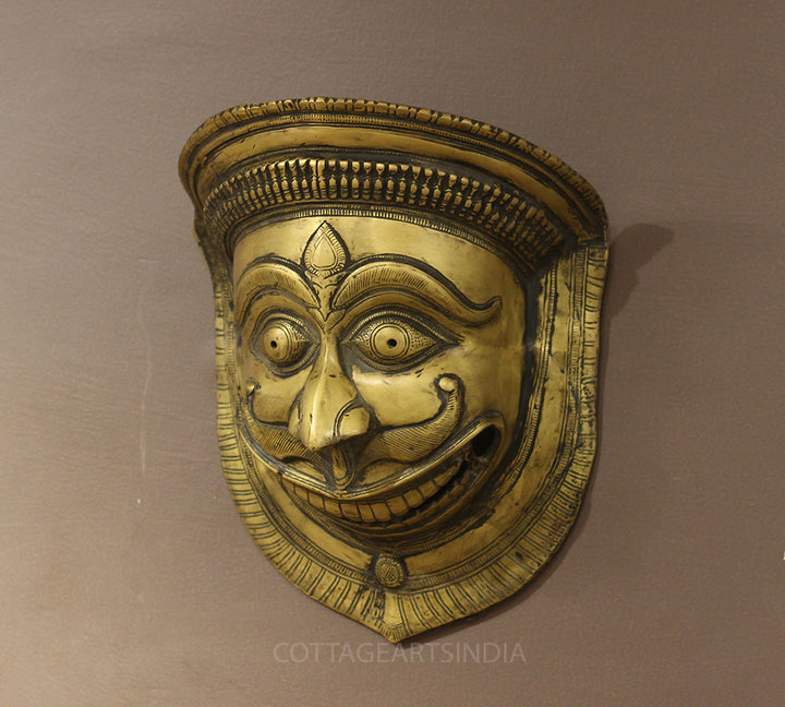 Wooden Carved Wall Hanging With Brass Shiva Mask