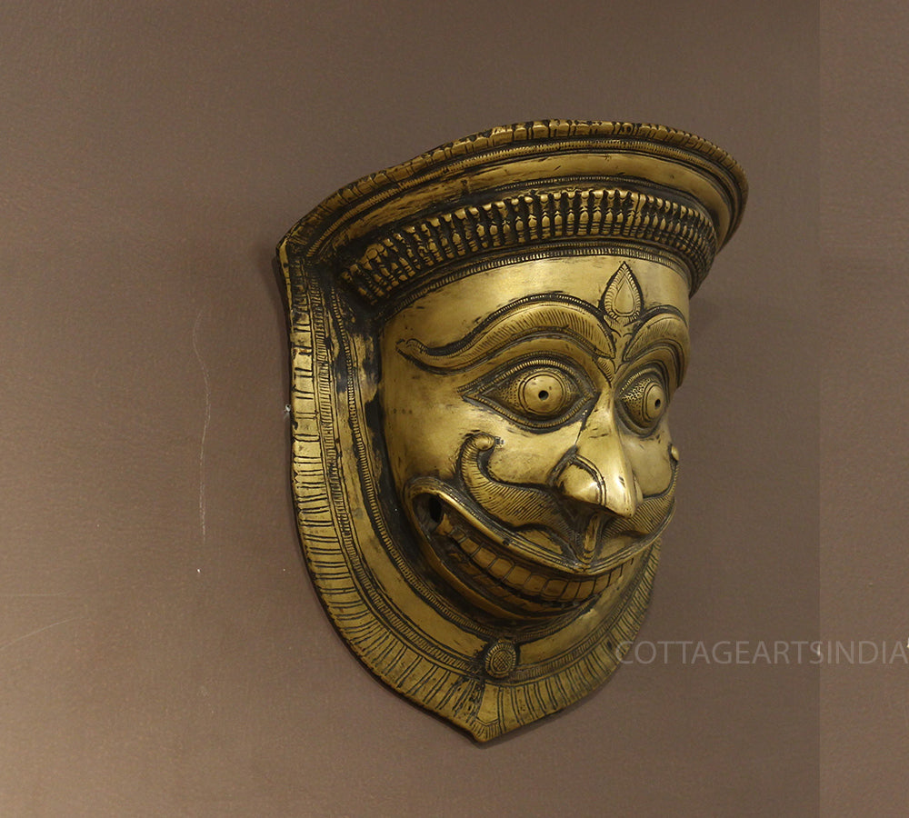 Wooden Carved Wall Hanging With Brass Shiva Mask