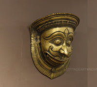 Wooden Carved Wall Hanging With Brass Shiva Mask