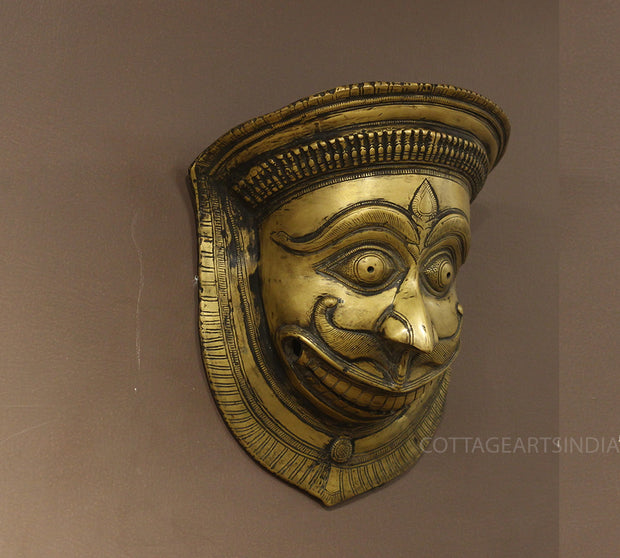 Wooden Carved Wall Hanging With Brass Shiva Mask