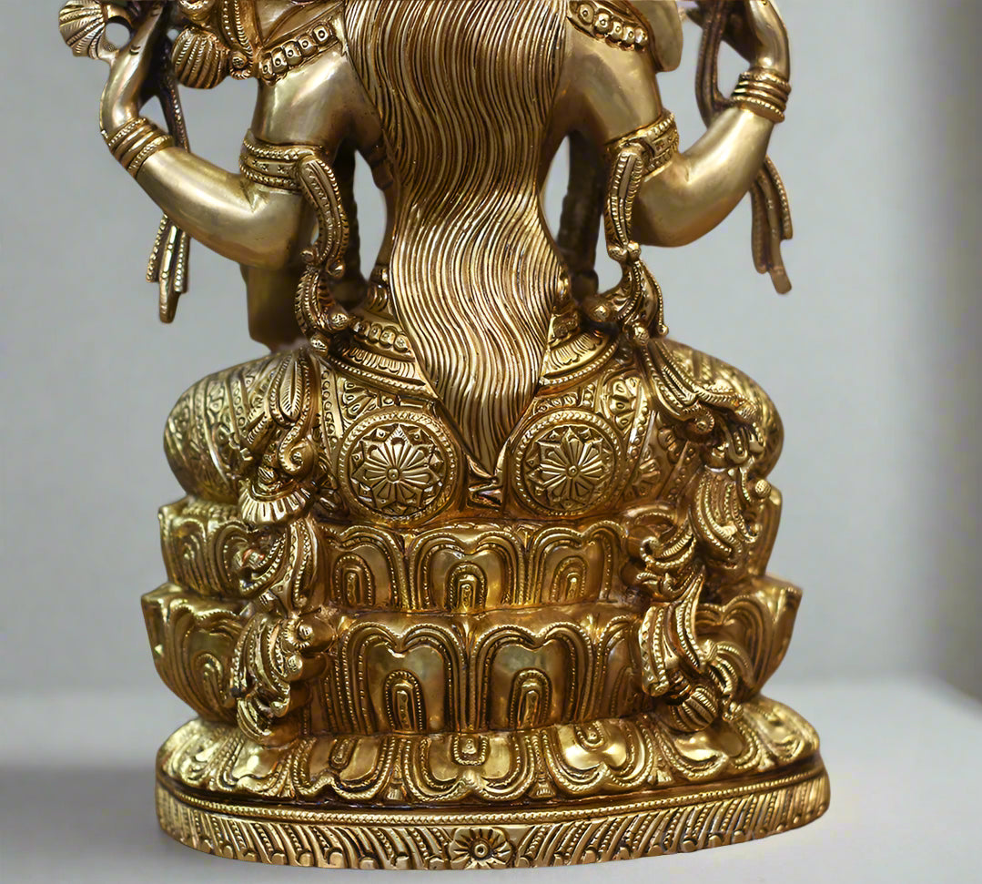 Brass Laxmi Seated On Lotus -Exceptional Fine Carving