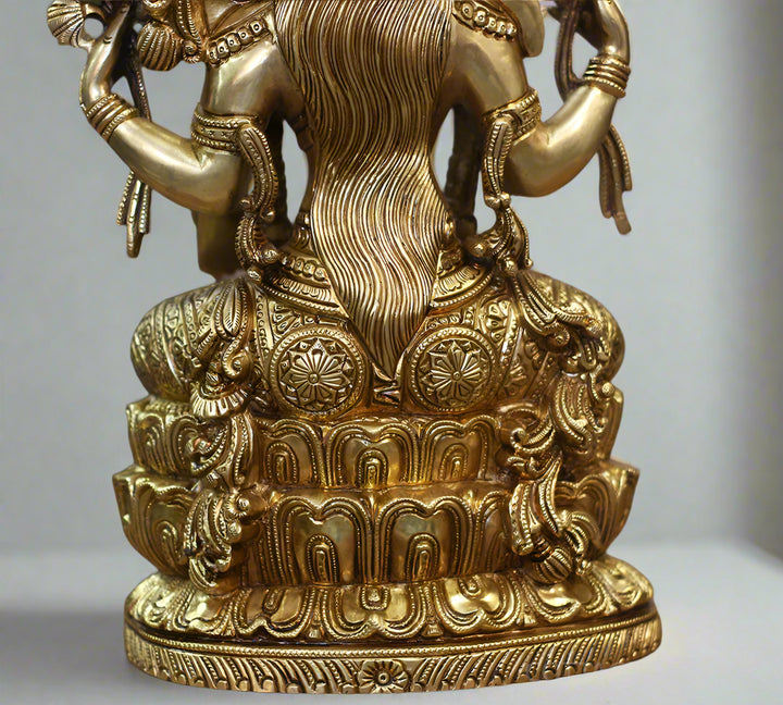Brass Laxmi Seated On Lotus -Exceptional Fine Carving