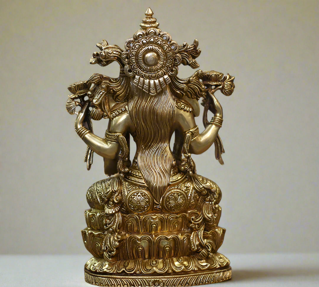 Brass Laxmi Seated On Lotus -Exceptional Fine Carving