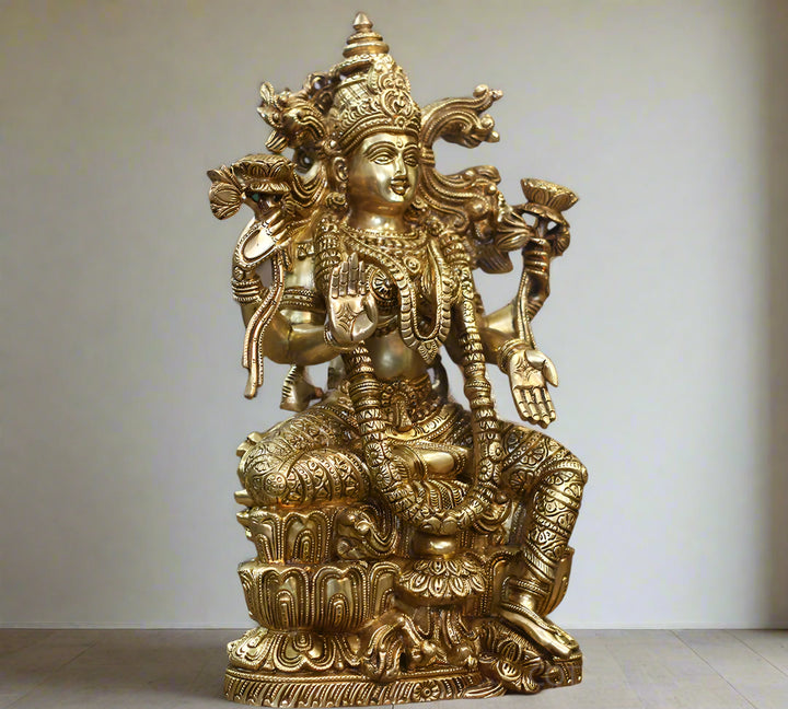 Brass Laxmi Seated On Lotus -Exceptional Fine Carving