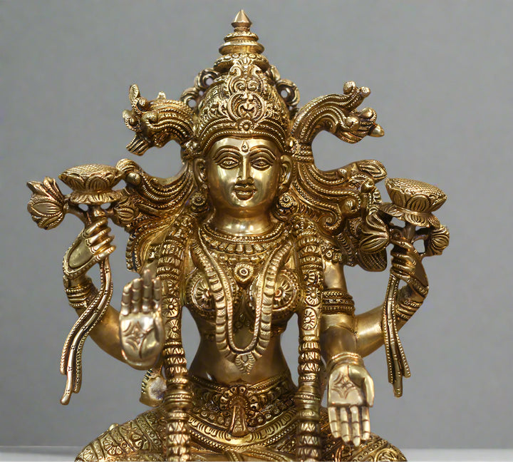 Brass Laxmi Seated On Lotus -Exceptional Fine Carving