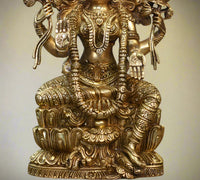 Brass Laxmi Seated On Lotus -Exceptional Fine Carving