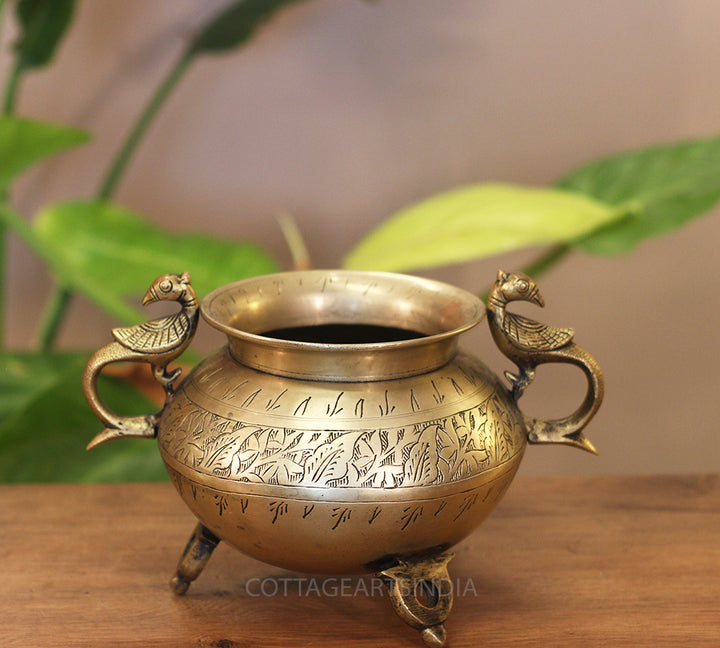 Brass Vintage Carved Planter