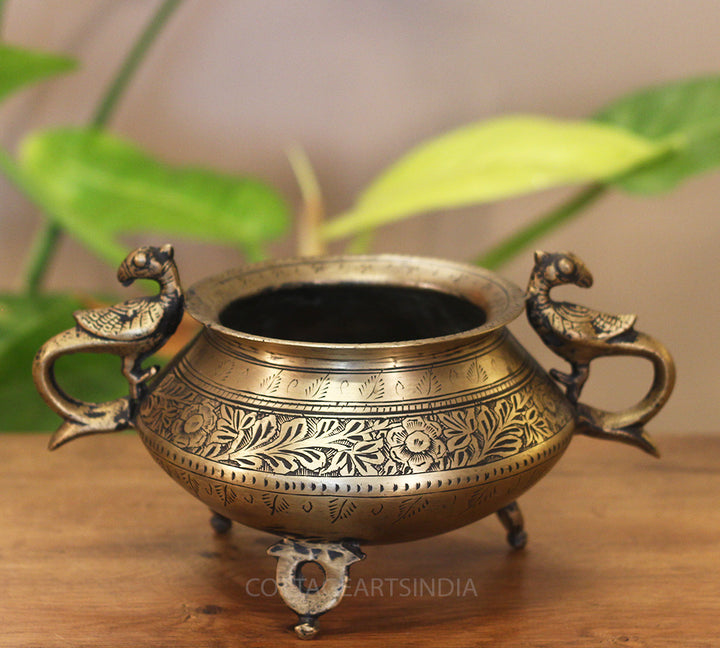 Brass Vintage Carved Planter