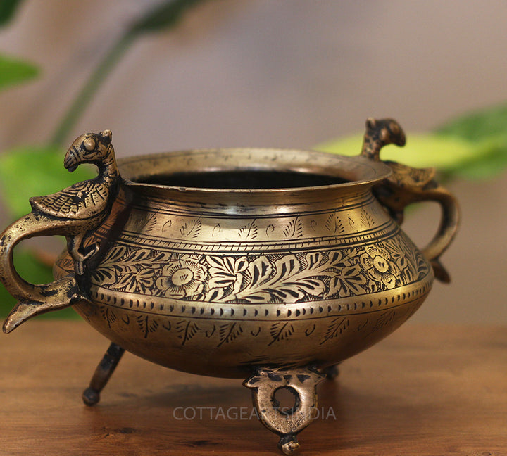 Brass Vintage Carved Planter