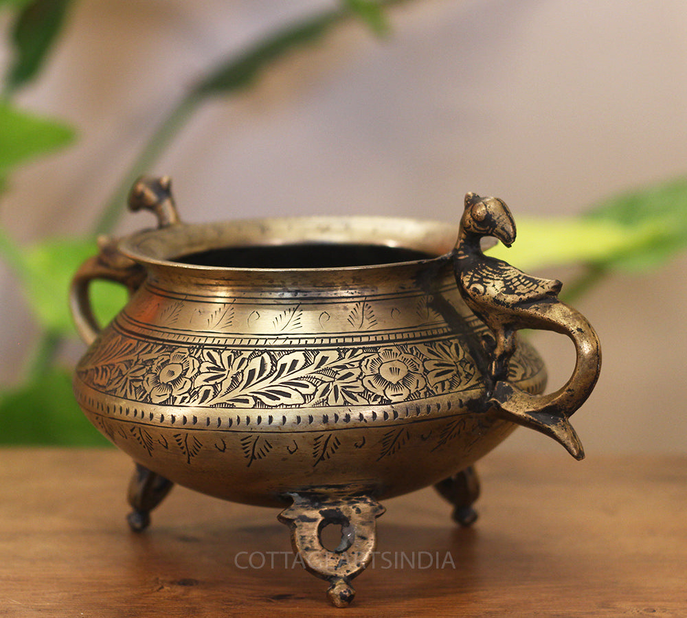 Brass Vintage Carved Planter