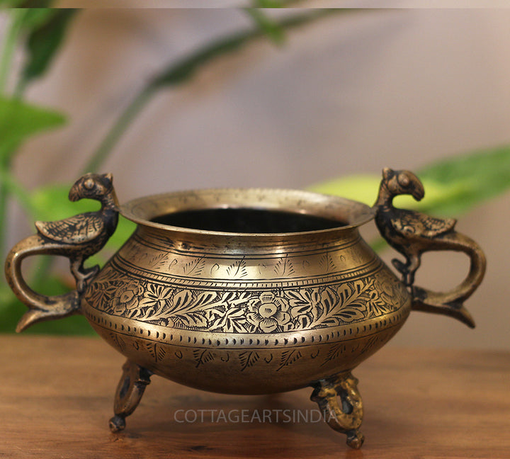 Brass Vintage Carved Planter