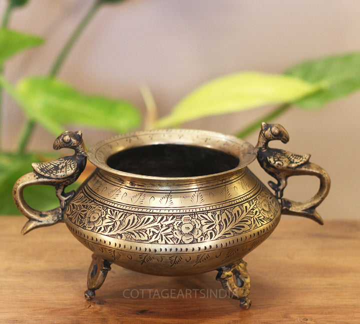 Brass Vintage Carved Planter