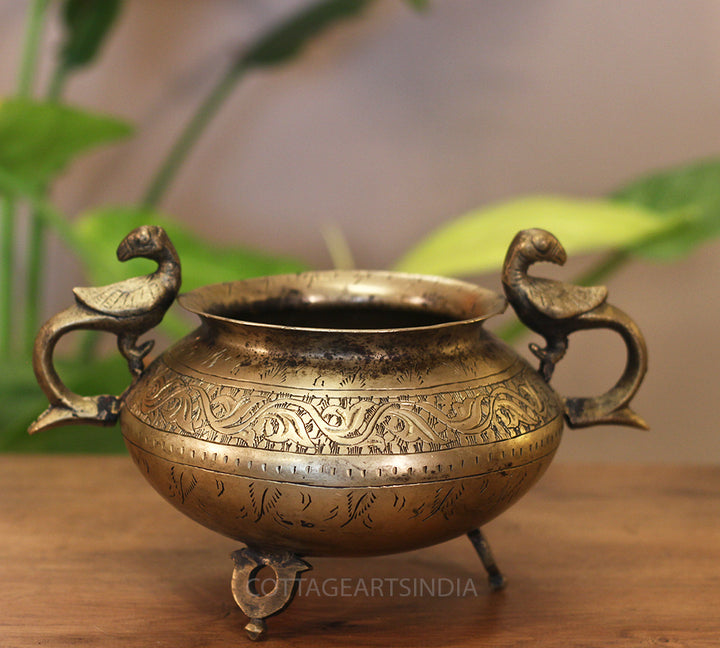 Brass Vintage Carved Planter