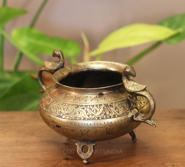 Brass Vintage Carved Planter