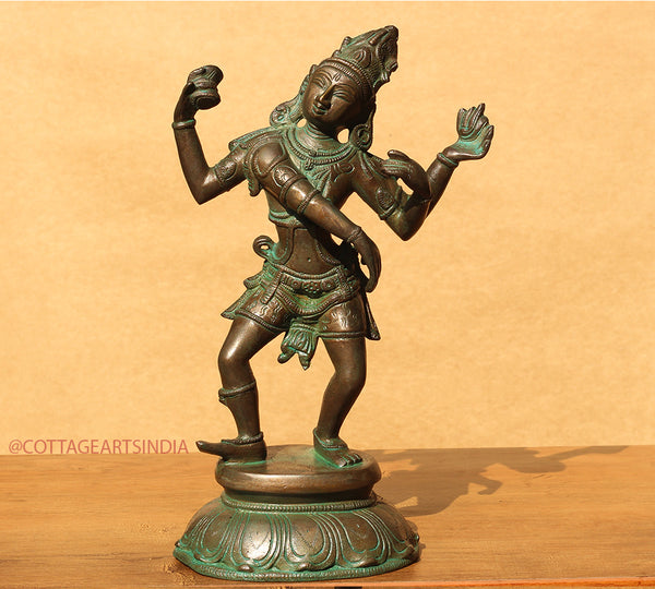 Brass Shiva Tandav Patina Bronze Finish 11"