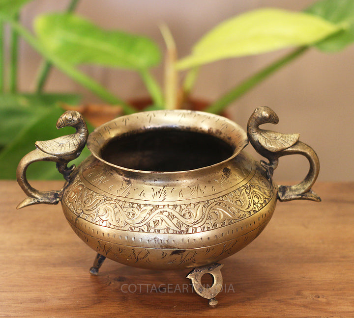 Brass Vintage Carved Planter