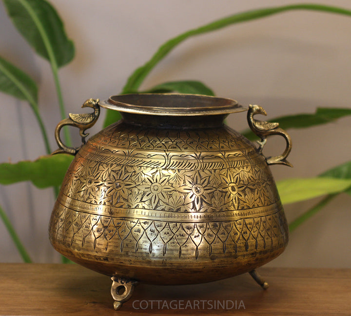 Brass Vintage Carved Planter