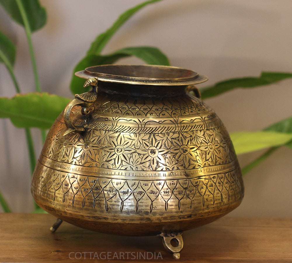 Brass Vintage Carved Planter