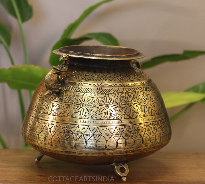 Brass Vintage Carved Planter