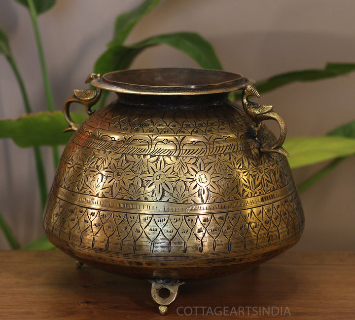Brass Vintage Carved Planter