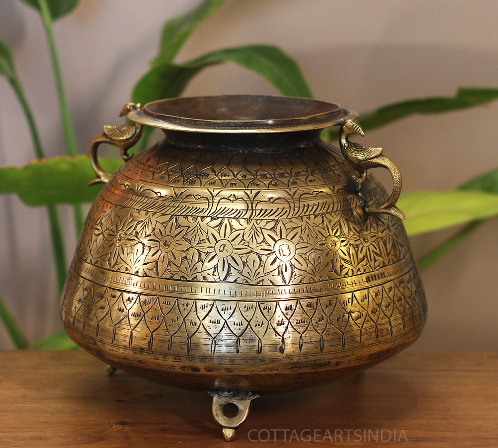 Brass Vintage Carved Planter