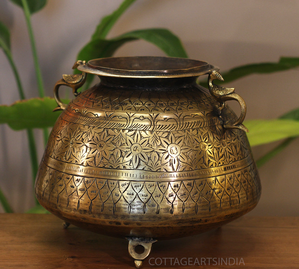 Brass Vintage Carved Planter