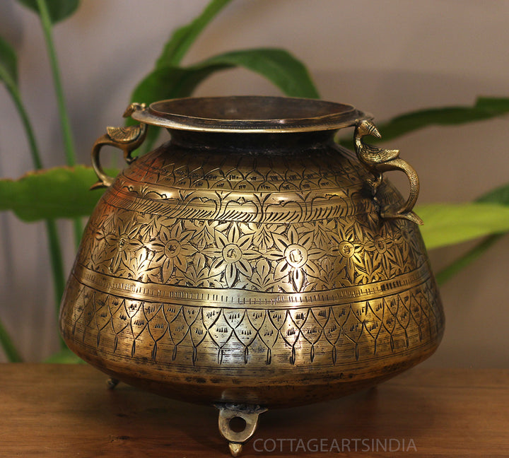 Brass Vintage Carved Planter