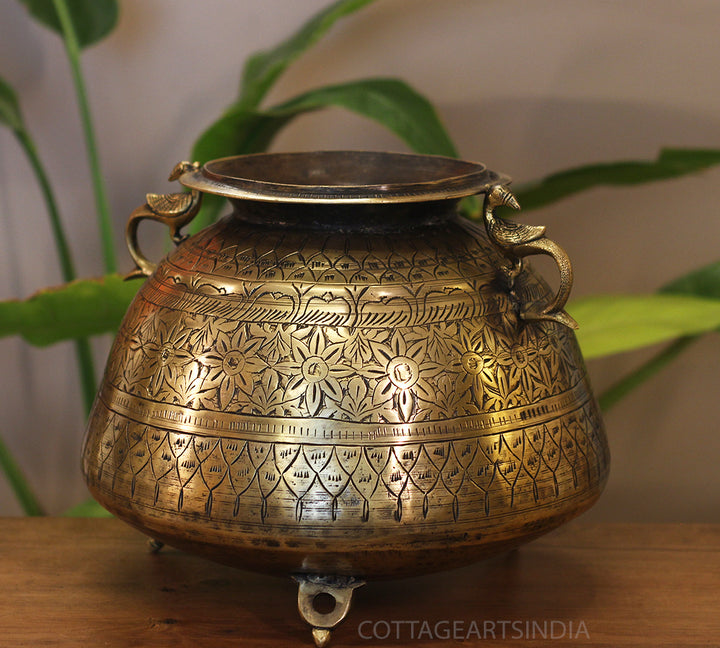 Brass Vintage Carved Planter
